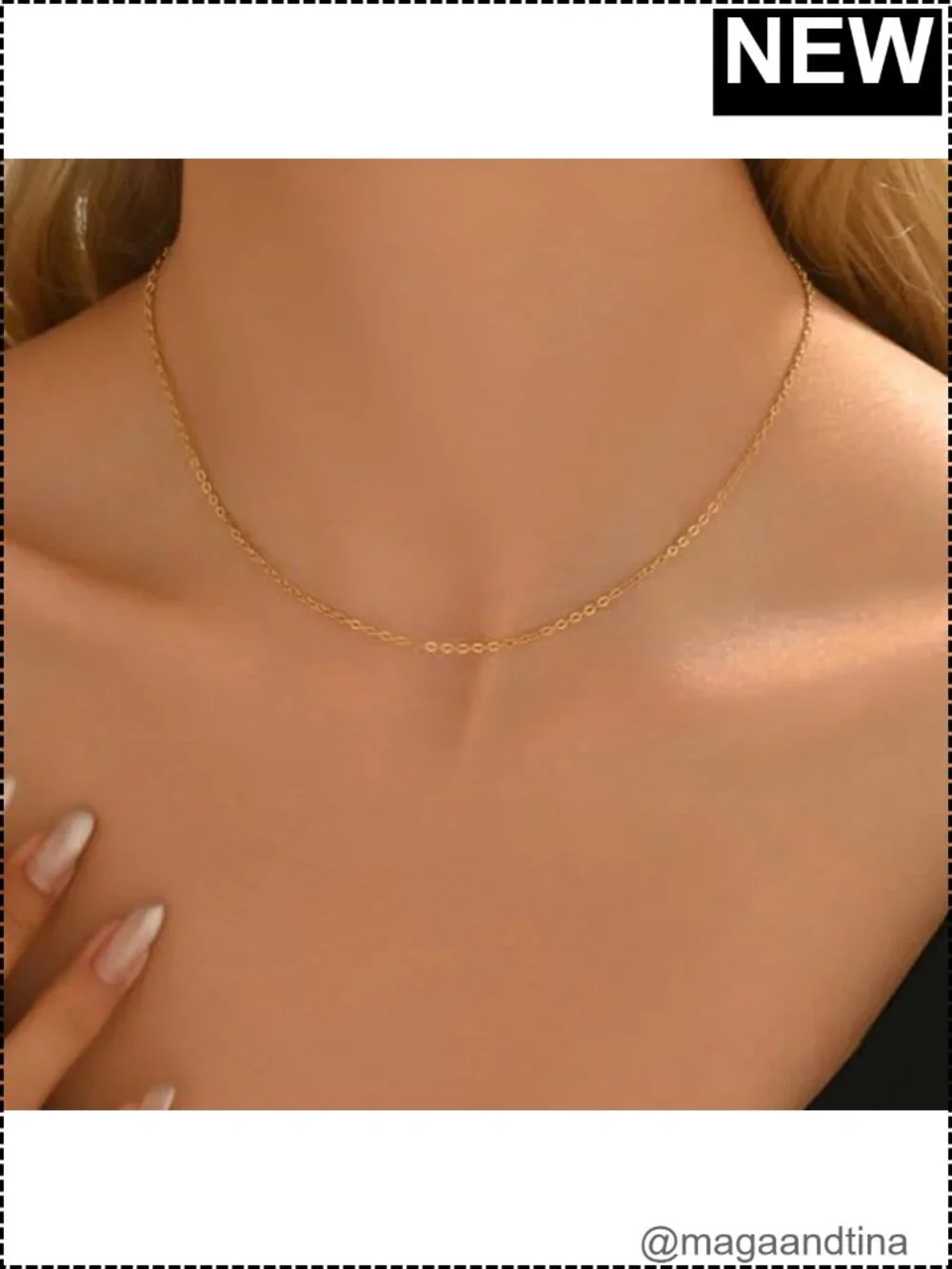 Dainty 18K Gold Plated Chain Necklace for Women - Cable Chain, 16 inch